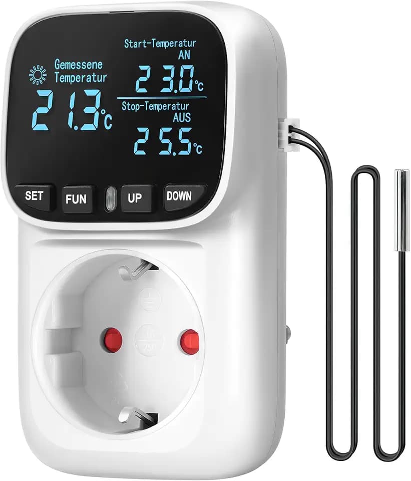 Deutscher Temperaturregler, Steckdose 230V mit Fühler,4 Zeitmodi