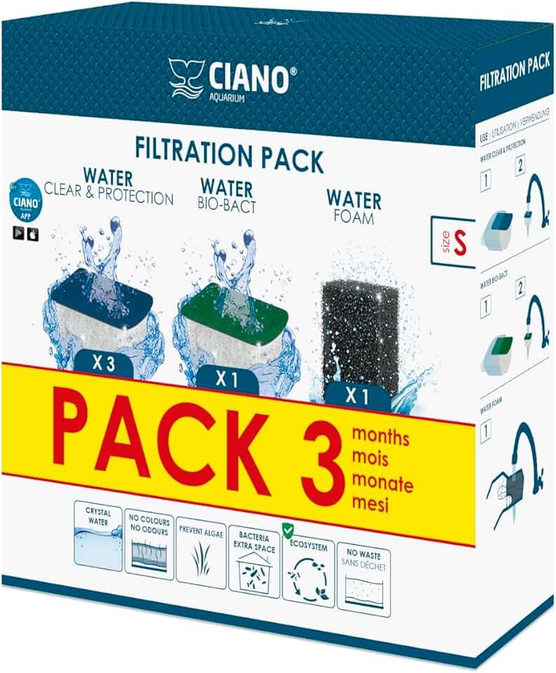 CIANO, Aquarium Verbrauchsmaterial – Ersatz-Filterkartuschen für Aquariumfilter, 3 Monate, Größe S – kristallines Wasser für Fische, ohne Verunreinigungen und ohne Geruch – effektive Reinigung