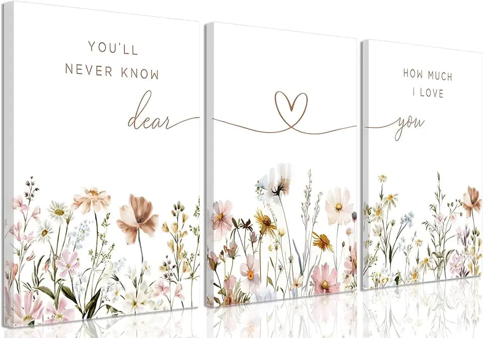 3Pcs Wildflower Nursery Canvas Wall Art Flower Botanical Sentence Poster Painting Picture Wall Decor Boho Girl Nurseries Print Artwork for Nursery Baby Room Living Room Bedroom Home Decoration12x16in