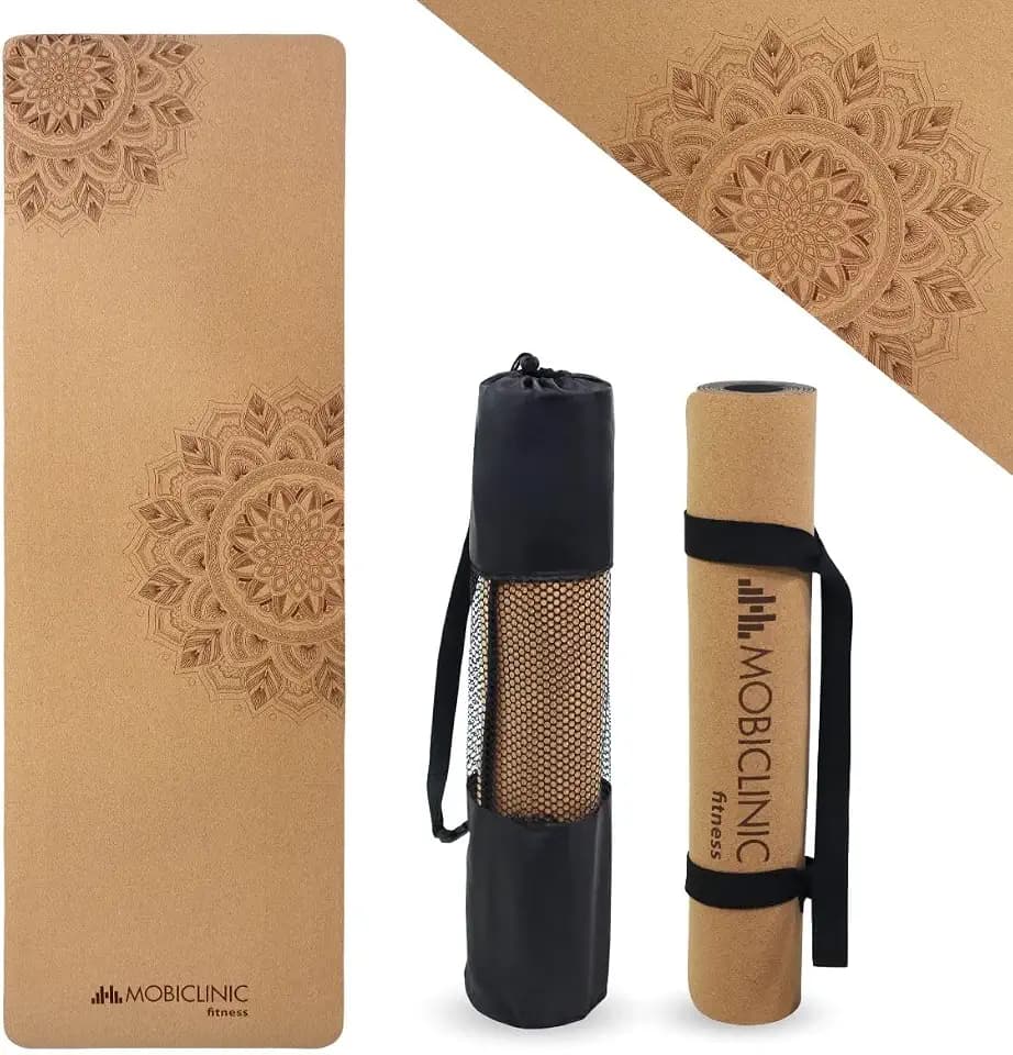 Mobiclinic®, Yogamatte naturkork, Rutschfest, Tragetasche, Antimikrobiell, 4mm dick, 100% recycelbares tpe, Ökologisch, 183x61cm, Mandala design, Ey-02, Yoga, Pilates, Fitness