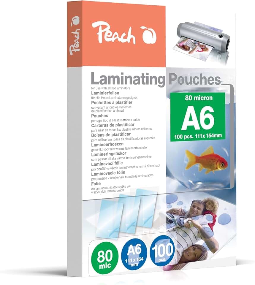 Peach Laminierfolien A6 100 Stück 2 x 80 mic (160 µm) glänzend - PP580-04