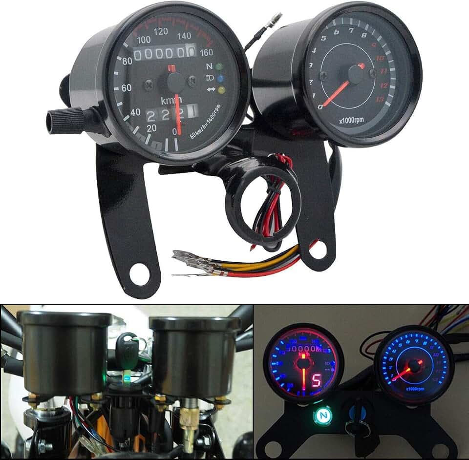 Maso digitaler LED Kilometerzähler doppelter Motorrad Kilometerzähler, Schwarzlicht Drehzahlmesser