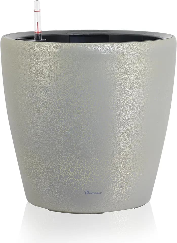 Dexceder 15x14 Self Watering Planter with Wheels (Grey Gold Crackle)