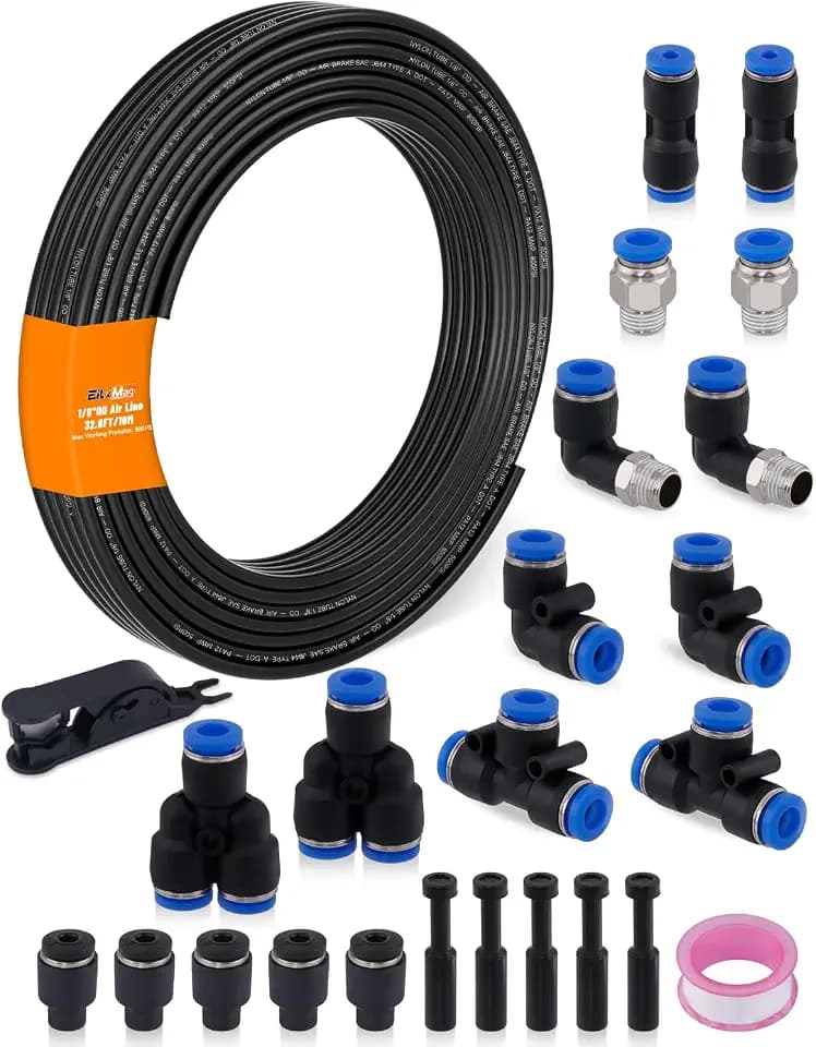 1/8" Air Line Tubing Kit, 32.8FT SAE J844 PA Nylon Air Hose Tubing