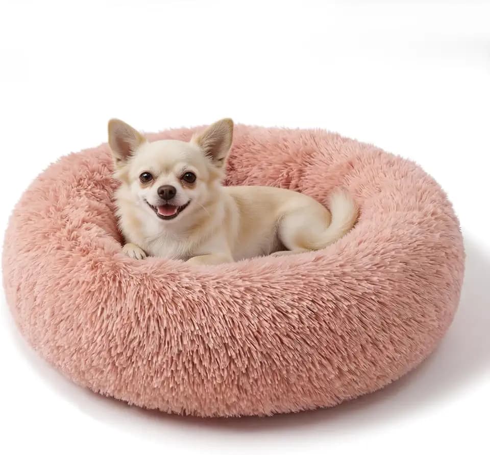 nononfish Small Dog Bed,Calming Donut Plush Round Pet Bed