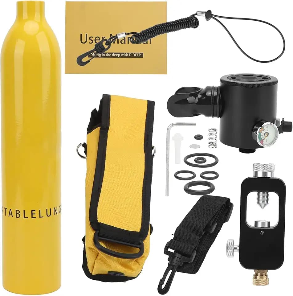 SUNGOOYUE Scuba Dyk Syrgasflaska, 0,5 L Aluminiumlegering, Bärbar Syretank, Gul, med Adapter Och Förvaringspåse, för Undervattensventilation
