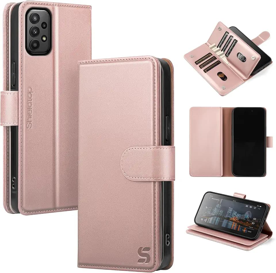 Shieldtop Compatible with Samsung Galaxy A23 5G Wallet Case with Card Holder,Women Men RFID Blocking PU Leather Folio Flip TPU Protective Cover Credit Card Slots,Phone Case for Galaxy A23,Rose Gold