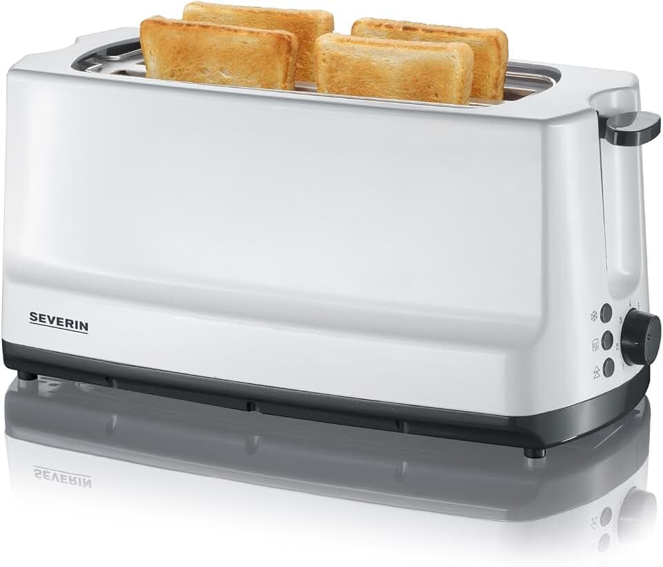 SEVERIN Doppel-Langschlitztoaster, mit Brötchenaufsatz, zum Toasten, Auftauen und Erwärmen, 1.400 W, Kunststoff, Grau, Weiß, AT 2234