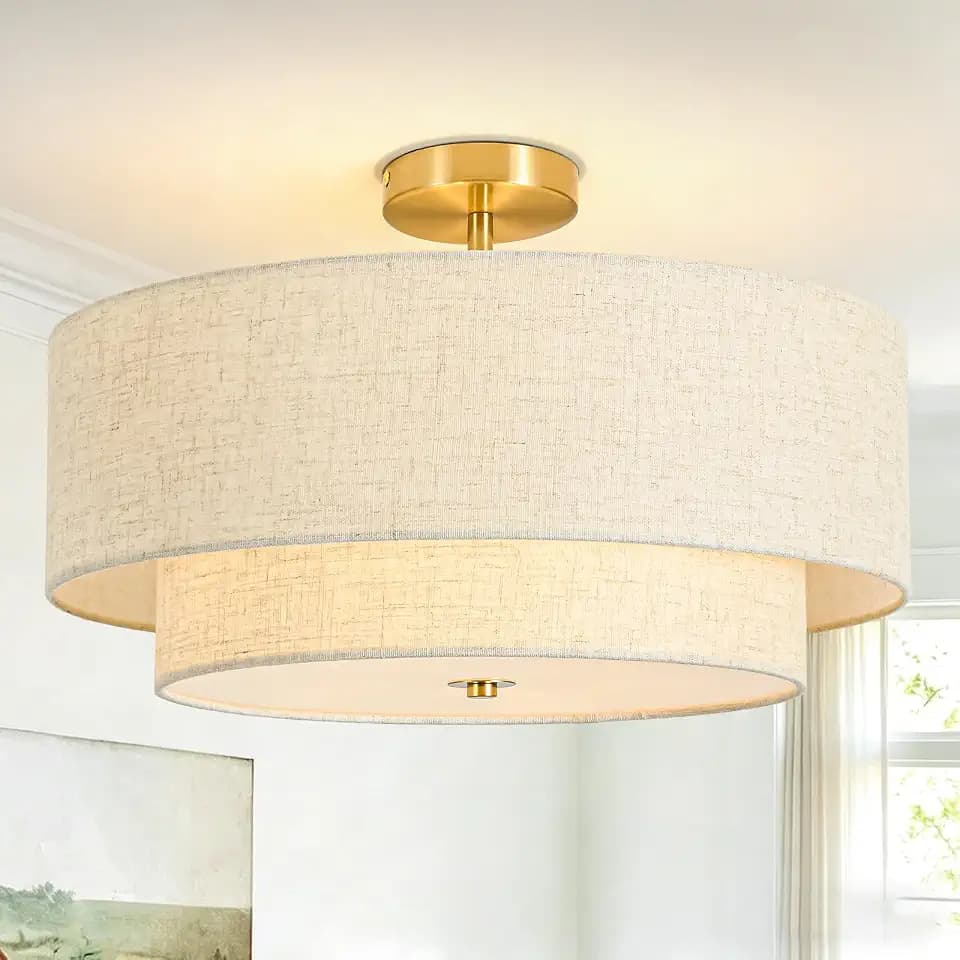 19.7" Semi Flush Mount Ceiling Light, 4-Light Drum Ceiling Light Fixture