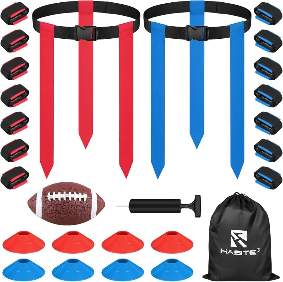 Flag Football Set, 14-Player Kit with 42 Flags, Size 3 Ball and Cones