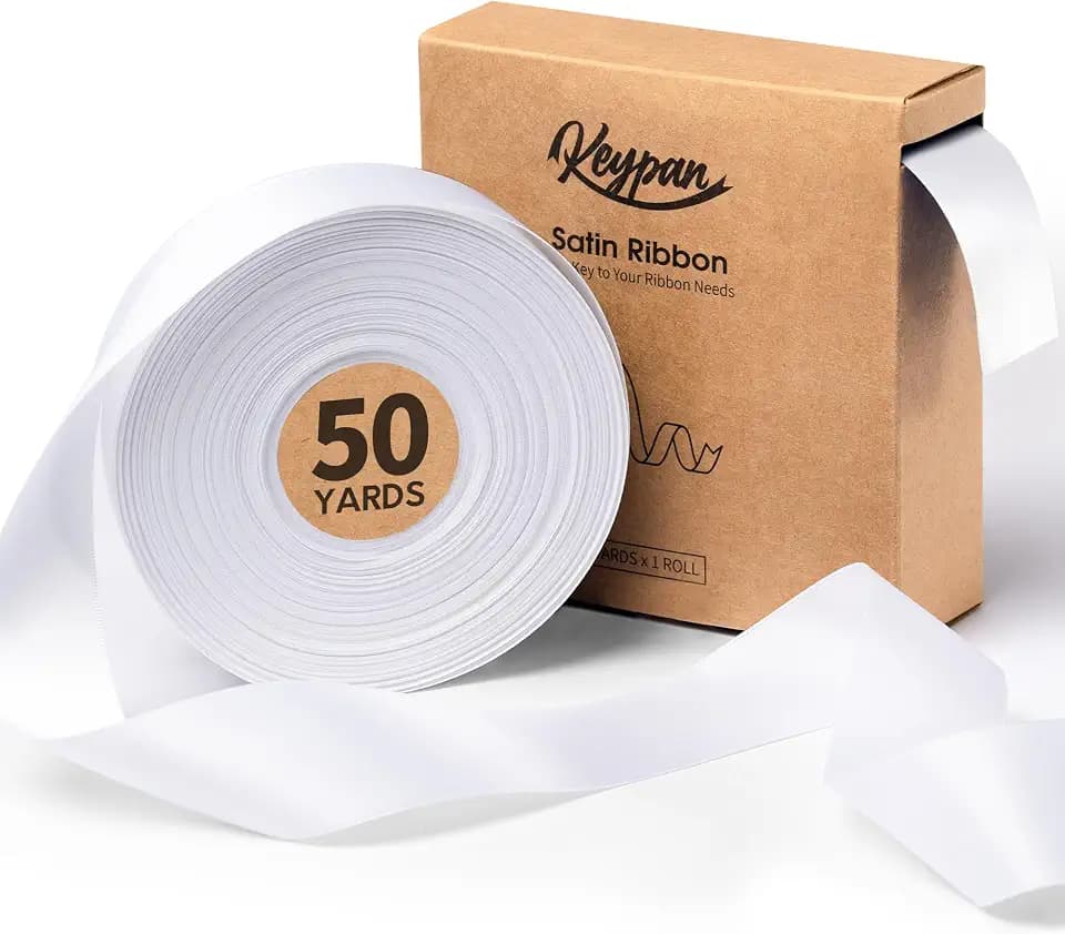 Keypan White Satin Ribbon, 1.5 Inches, 50 Yards