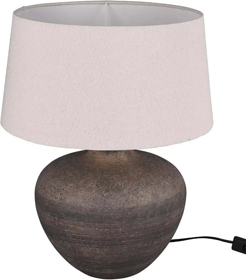 Reality Leuchten Tischleuchte Lou R50963844, Keramik Braun, Stoffschirm Beige, exkl. 1x E27, Höhe 38cm