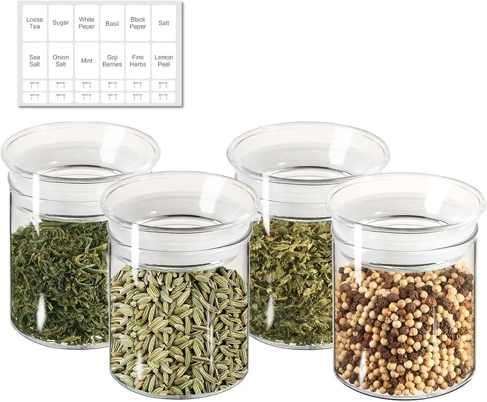 ZENS 300ml Vorratsgläser mit Deckel,Vorratsglas 4er Set für Kräuter | Kleine Vorratsglas mit Deckel, Luftdicht Glasbehälter Gewürzgläser, Aufbewahrungsgläser für Tee und Kräuter