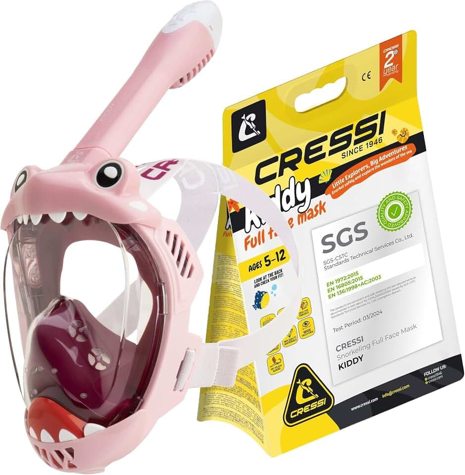 Cressi Kiddy Schnorchelmaske Kinder - CO2-sichere Vollgesichtsmaske - Beschlagfrei mit Faltbarem Schnorchel - Hypoallergenes Silikon & Weites Sichtfeld