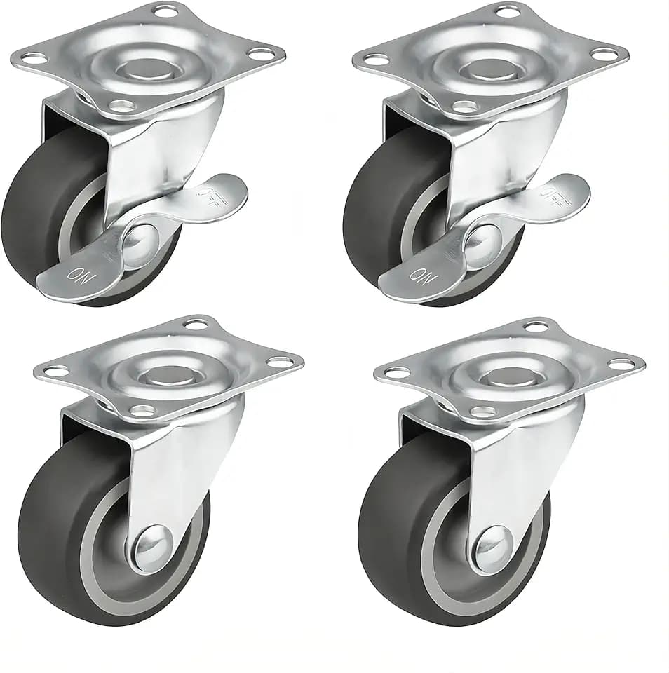 HRB 4er Set Lenkrollen mit Bremse, Möbelrollen klein mit max. Tragkraft 100 Kg/Rollensatz, drehbare Rollen für Möbel mit Rad Ø 40 mm, Gehäuse aus Stahl mit gummierten Räder (Silber)