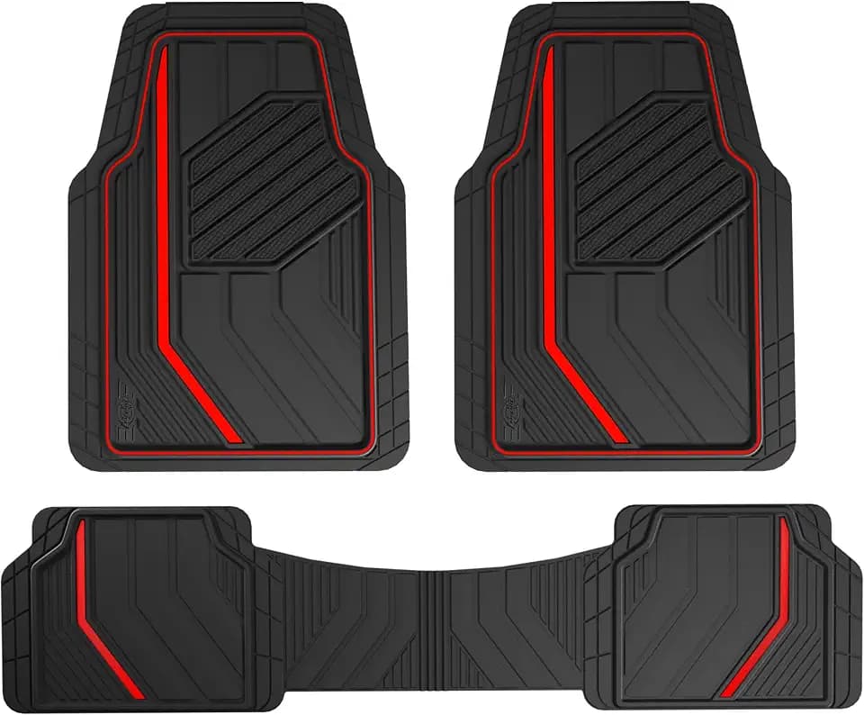 Dickies 3-Piece DuraSport Floor Mats, Heavy-Duty Mats for Cars, Trucks, SUVs — Black/Red