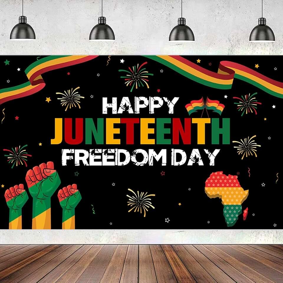 Ansoufien Juneteenth Decorations Backdrop, 71 x 43 inch, Polyester, Black, Juneteenth
