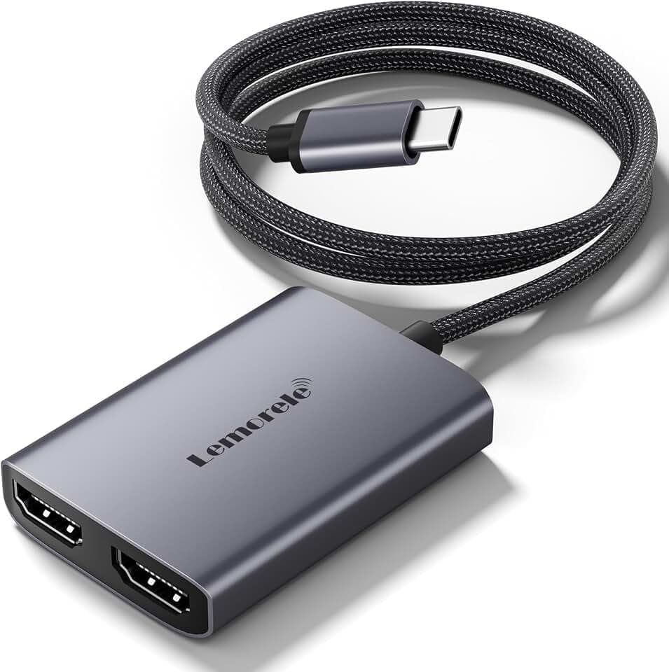 Lemorele MacBook Pro Air USB C Dual HDMI Adapter Support MacOS 10.15 and Above, Windows 10 and Above to Mirror or Extend 4K+1080P External Video Display, Compatible with HP/Dell/Lenovo USB-C Laptop