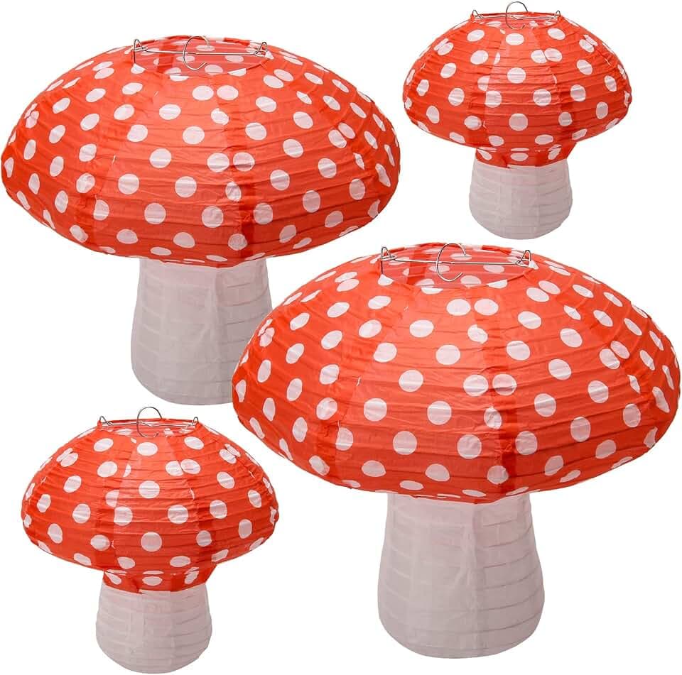 Windspeed 4Pcs Mushroom Shaped Paper Lanterns 8 inch & 12 inch