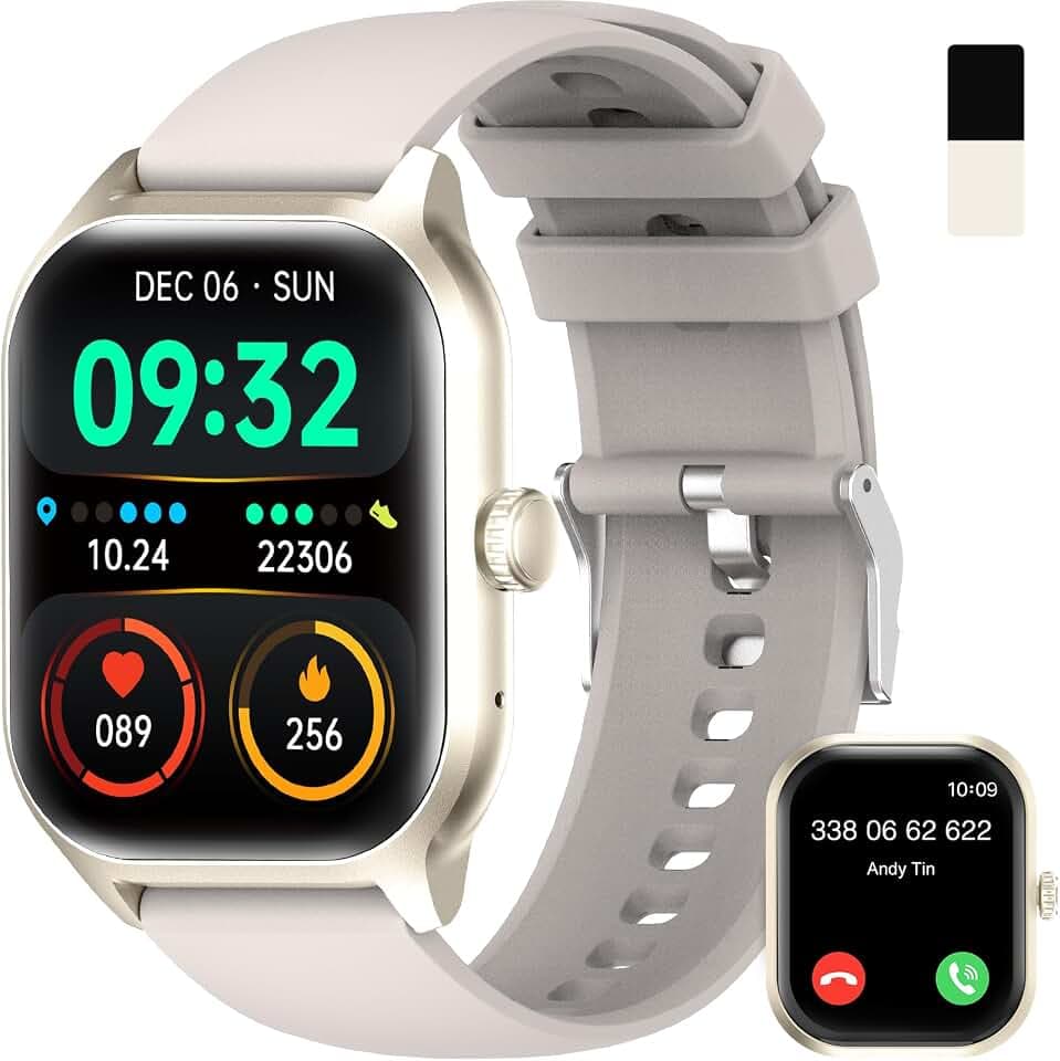 Smartwatch mit Anrufen/Antworten, mehrere Sportmodi 2.01 Zoll Smartwatch mit Schrittzähler/Schlaf/Herzfrequenzmesser Herren Damen, IP68 Smartwatch für Andorid iOS