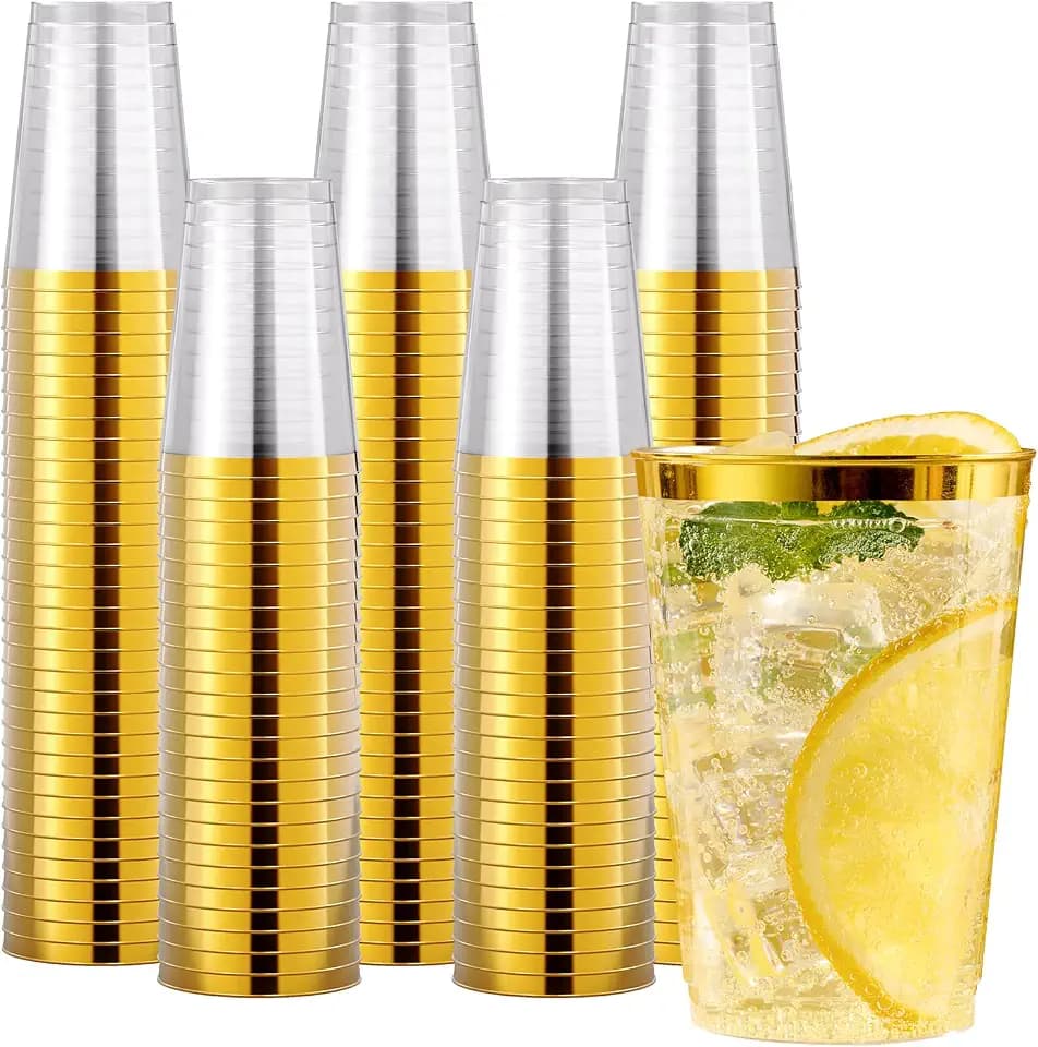 JOLLY CHEF 200 Pack Gold Plastic Cups, 12 oz Disposable Party Cups