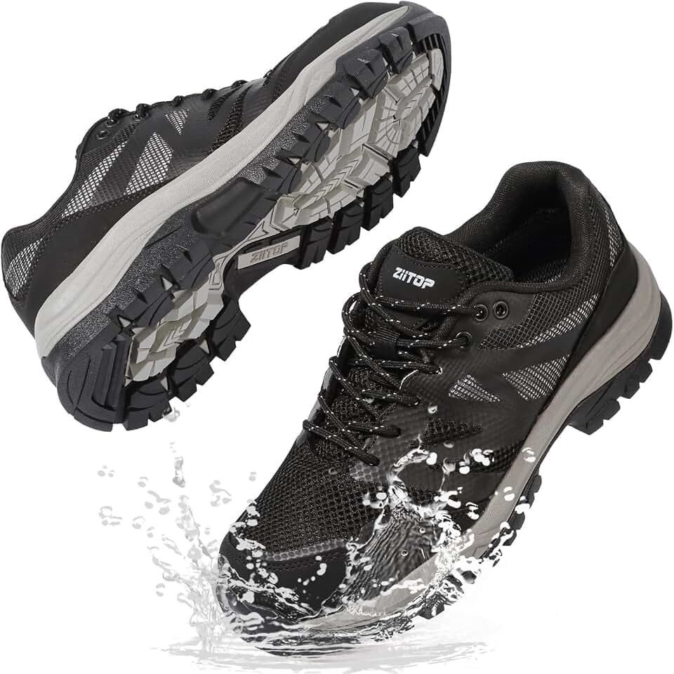 ziitop Turnschuhe mit Stahlkappe, wasserdichte Sicherheitsschuhe, Arbeitsstiefel, Sicherheitsschuhe, rutschfest, leicht, industrieller Schutzverbundstoff, Schwarz , 41 1/3 EU