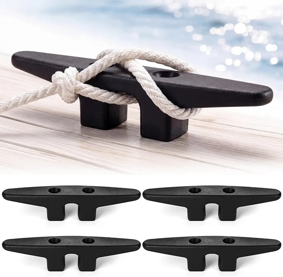Qunclay 4 Pcs Nylon Boat Cleats Open Base Dock Cleat Black Marine Grade Lightweight Corrosion Proof Boat Anchor Tie Downs Accessories for Kayak Canoe Pontoon Nautical Decor