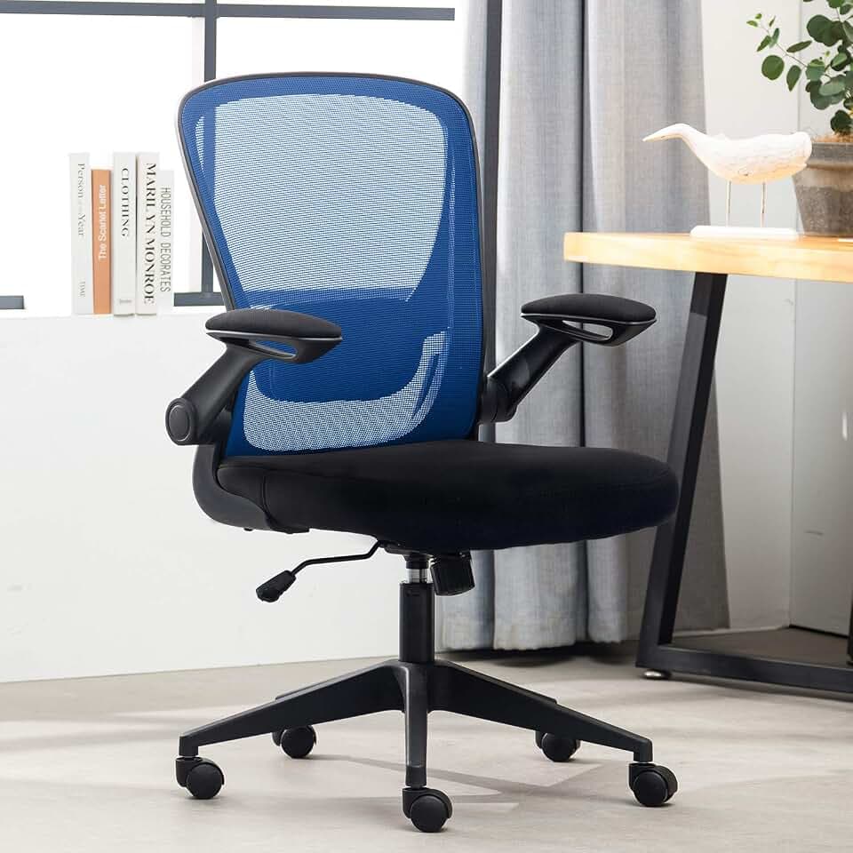Home Office Chair,Ergonomic Desk Chair,Mesh Computer Chair Mid Back Comfort Chairs with Lumbar Support and Flip-up Arms (Blue)