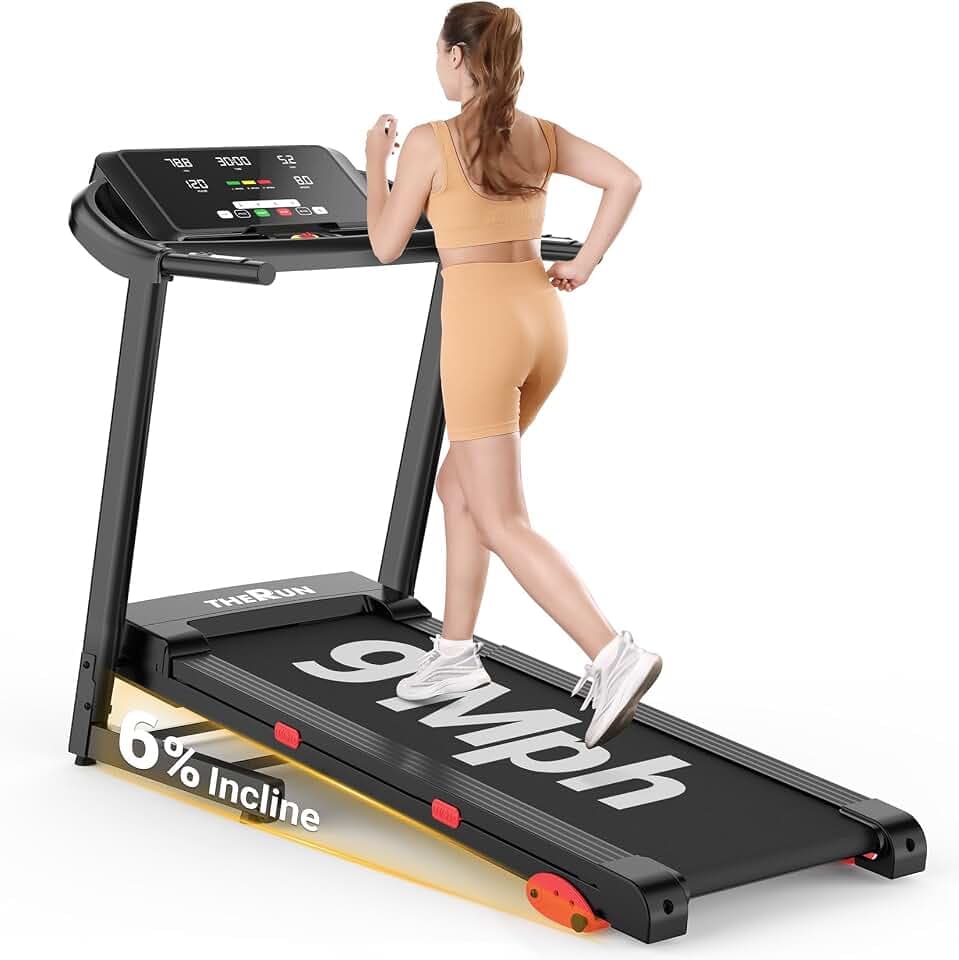 THERUN Incline Treadmill, Running Treadmills with Incline, Foldable Treadmills Heart Rate Sensors, 18″LED Display Manual Adjustment, 3.0HP Treadmill for Indoor Fitness Workouts