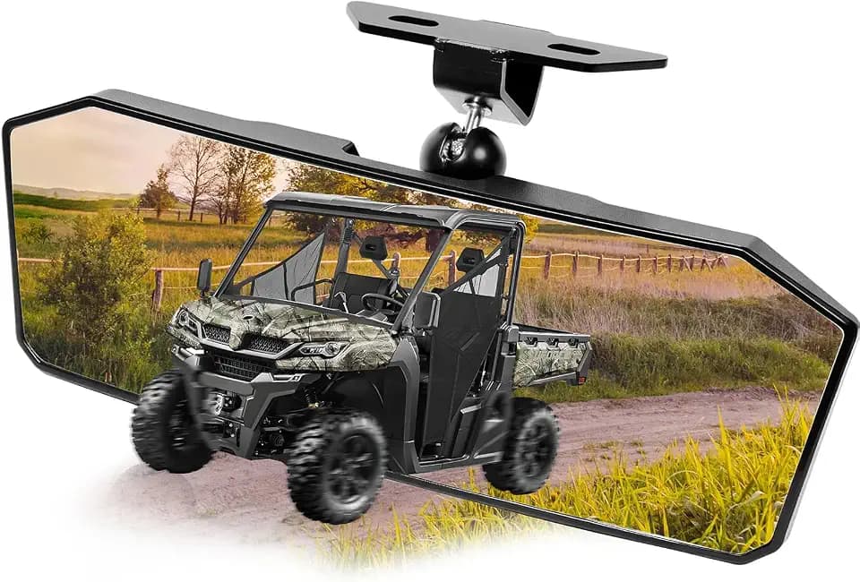 StarknightMT UTV Rear View Mirror Compatible with CFMOTO Uforce 1000 1000XL, Defender 2016-2025, 360° Adjustable No-Vibration Center Rearview, Non-Splashing Glass Black Shell