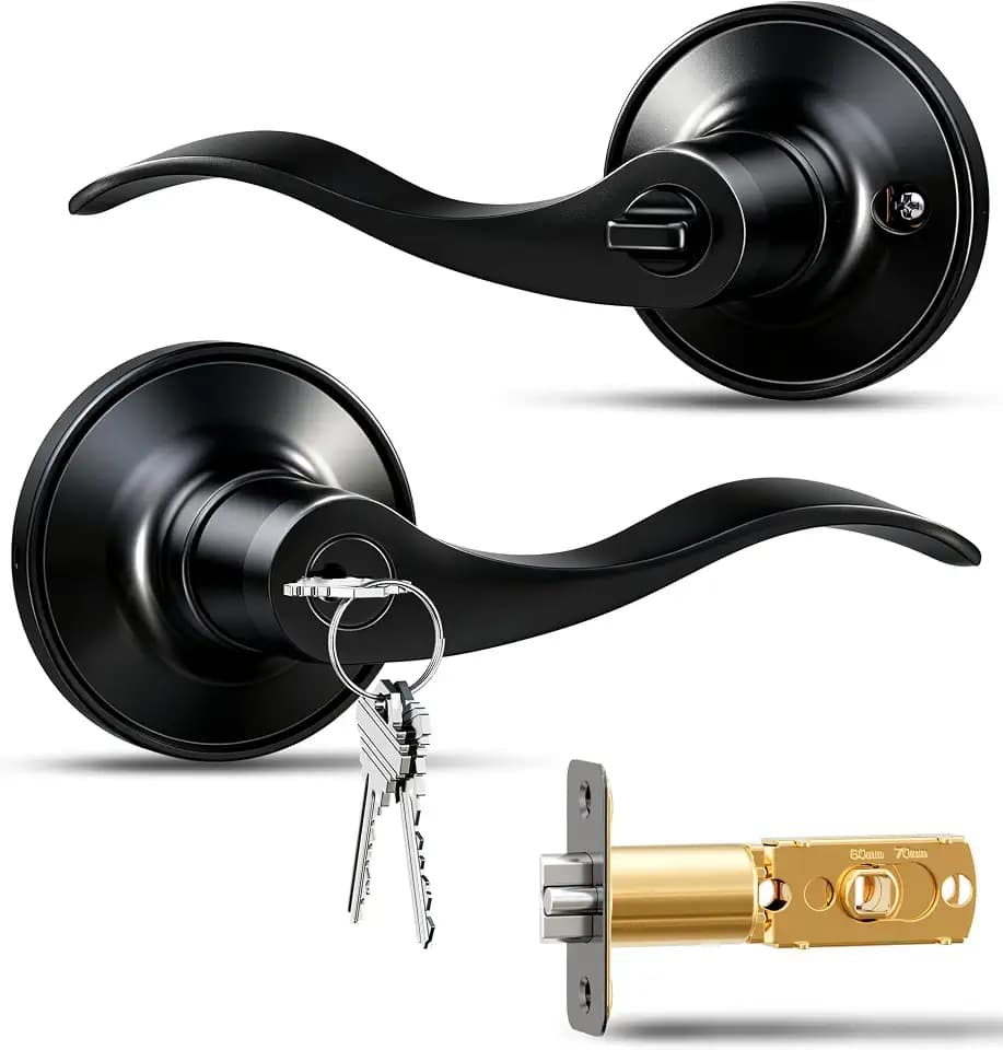 Veise Keyed Entry Door Lever, Door Handle with Lock and Keys, Matte Black