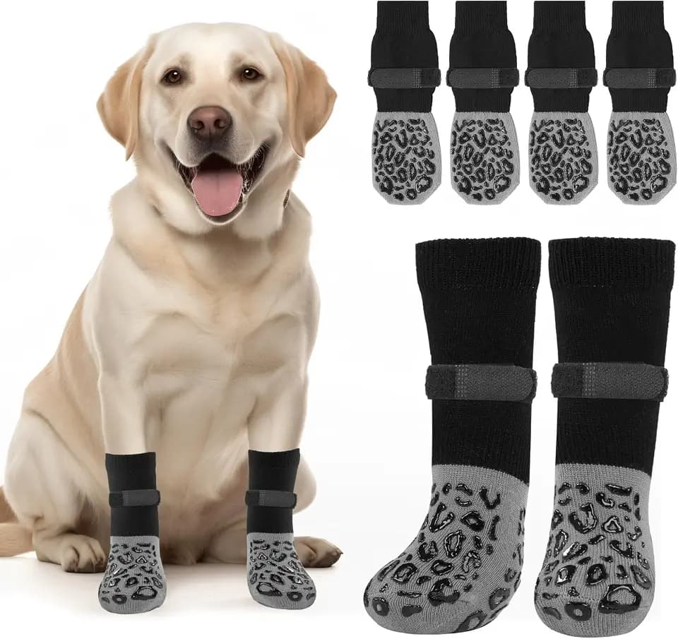 PICK FOR LIFE Non Slip Dog Socks with Grippers Prevent from Licking Paws,Anti-Slip Dogs Grip Socks for Senior Dogs on Hardwood Floor(Grey,2Pairs,L)