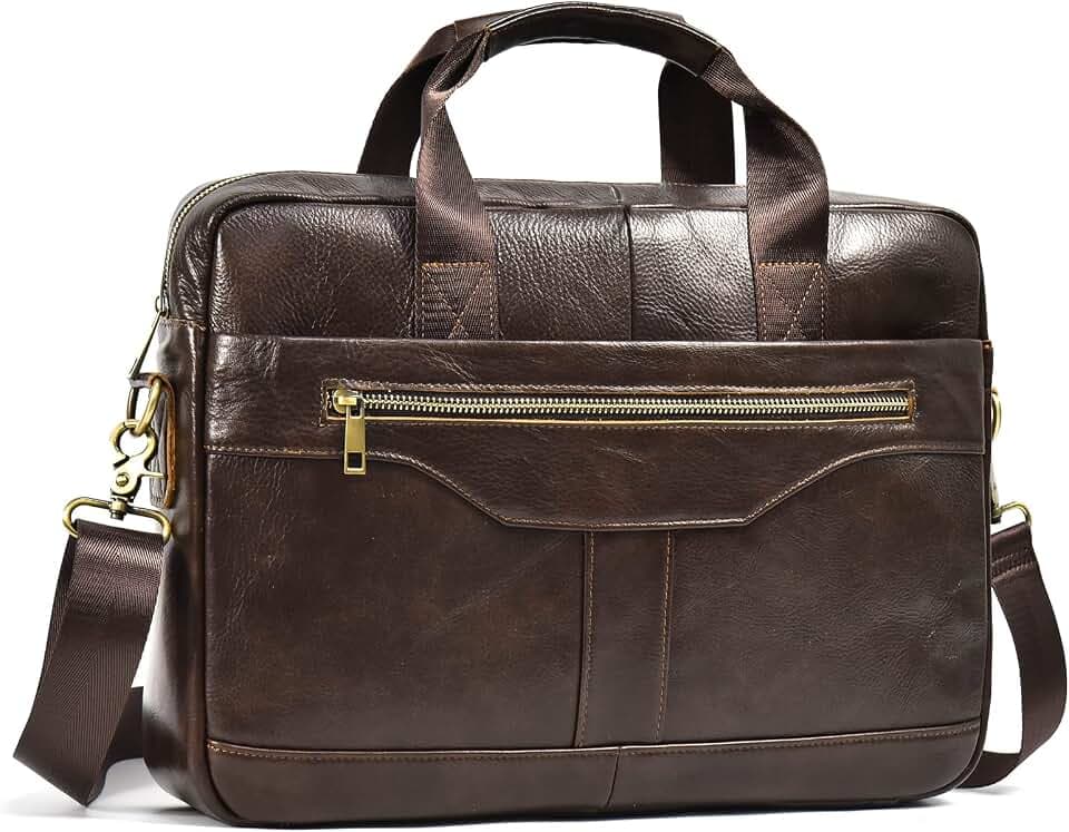 Genuine Leather Briefcase for Men, Laptop Computer Shoulder Bag With Strap, 15.6 Inch Business Travel Work Handbag