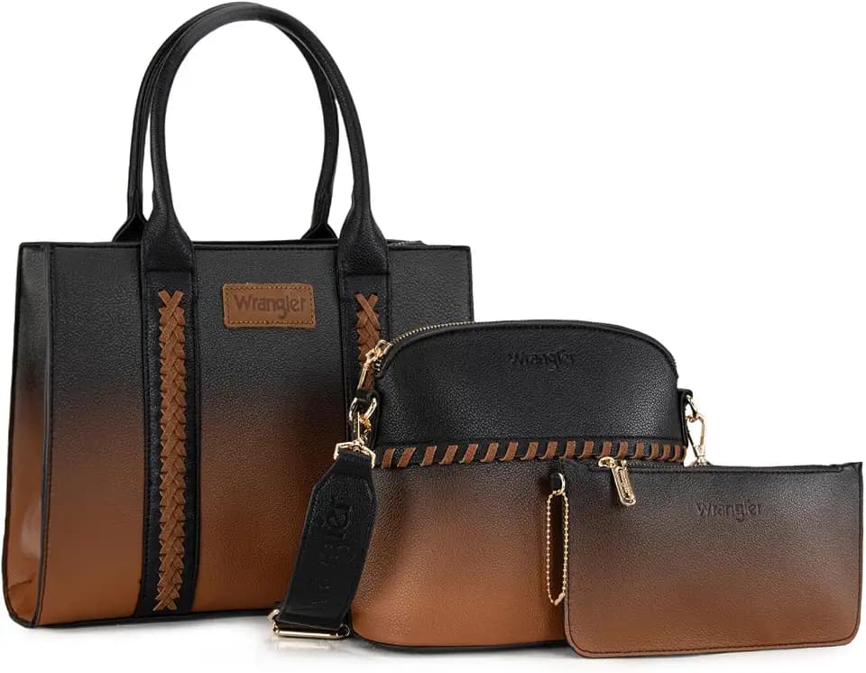 Wrangler 3PCS Purses for Women Tote Bag Crossbody Handbag and Wallet Set with Guitar Strap