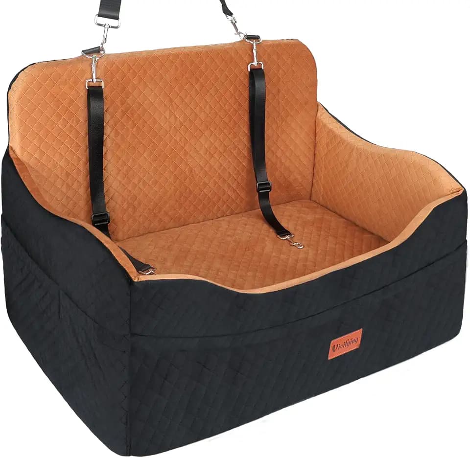 Vivifying Large Dog Car Seat for Back Seat, 4 in Cushion Booster Bed, Brown