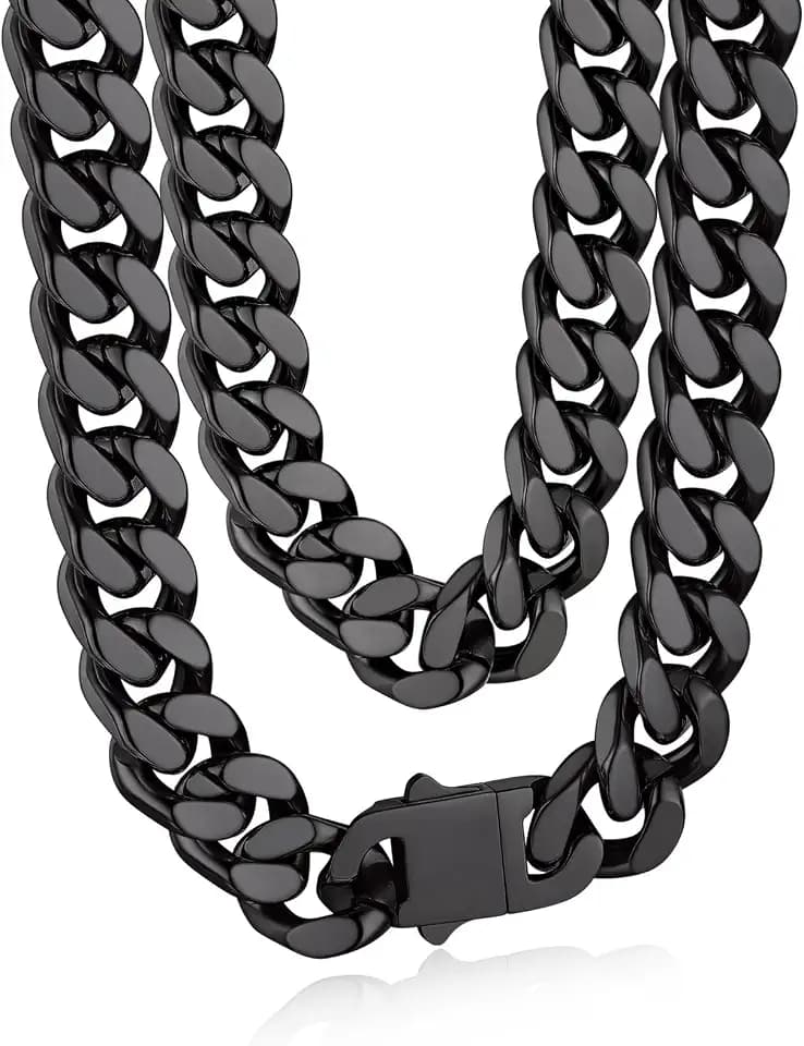 Bandmax Men's Premium Solid Stainless Steel Miami Cuban Link Chain Necklace