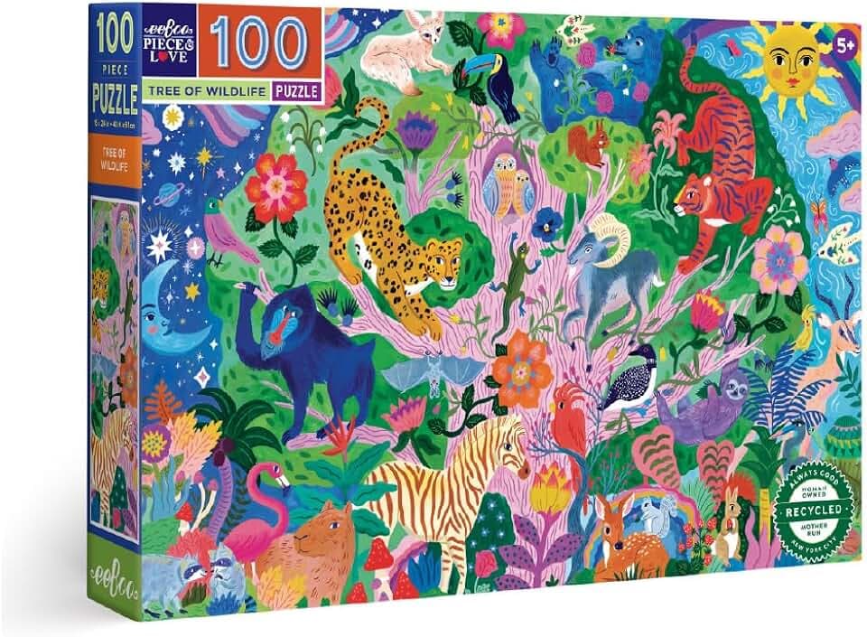 eeBoo Tree of Wildlife 100 Piece Children's Puzzle, 27" x 18" Nature Themed