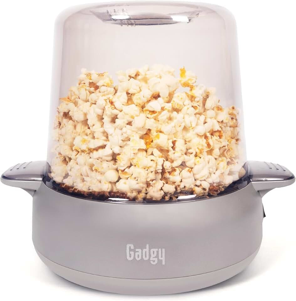 Gadgy Popcornmaschine 4,5 L 500W mit Antihaftbeschichtung - Silber | Bereitet bis zu 100g Popcorn in 4 bis 5 Minuten mit Rührarmen und 2 in 1 Servierschüssel