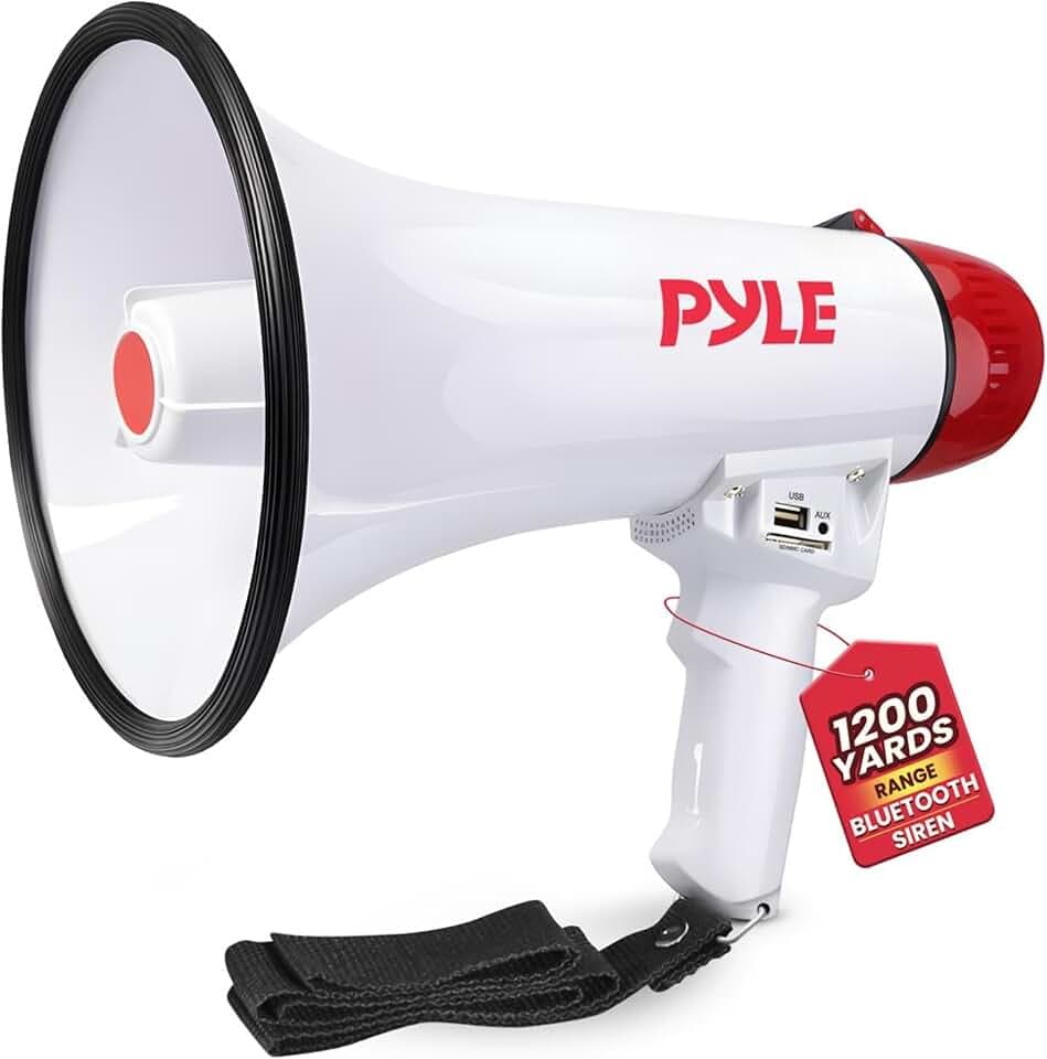 Pyle 40W Megaphone Bullhorn with Built-in Siren, Adjustable Volume Control, 1200-Yard Range, Bluetooth Connectivity, Handheld Mic - Ideal for Football, Soccer, Baseball, Cheerleading & Safety Drills