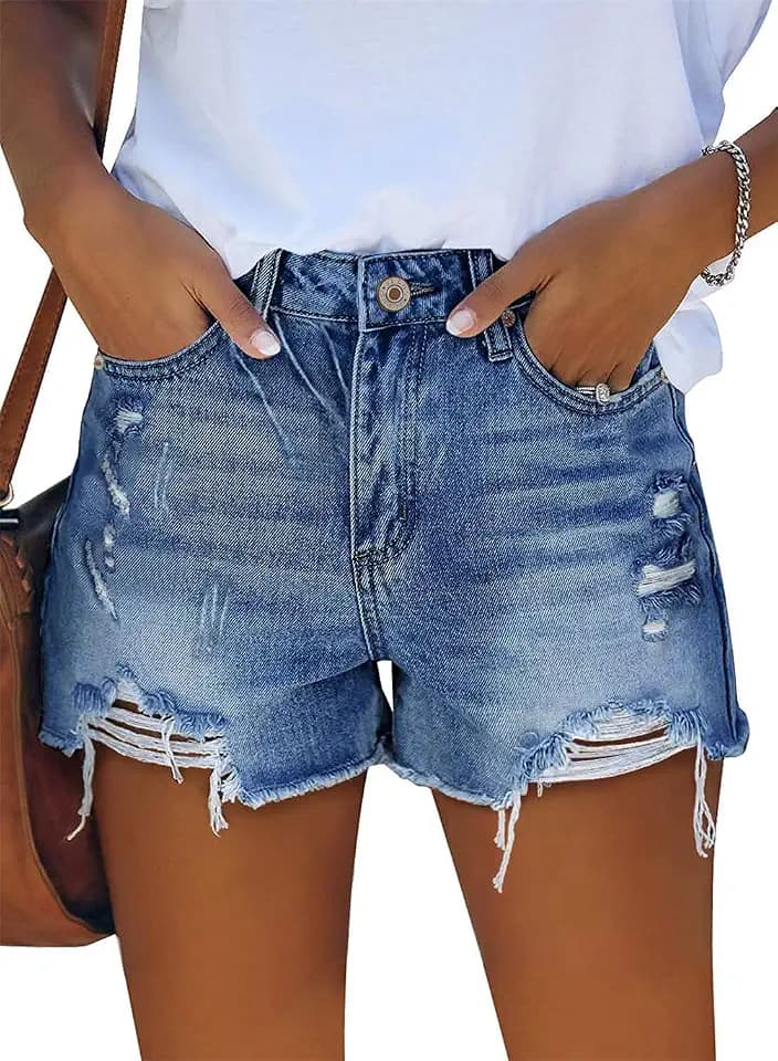 onlypuff Womens Jean Short Cut Off Denim Shorts High Waist Ripped Distressed Stretchy