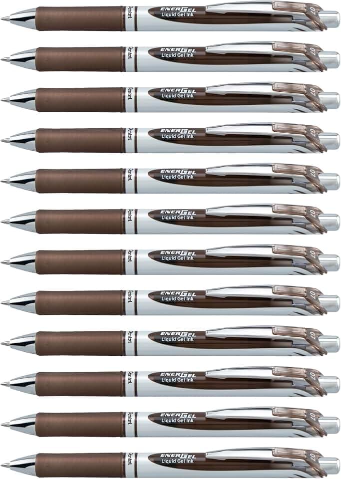 Pentel EnerGel XM BL77 Gelschreiber mit Druckmechanik, sepia (12 Stück)