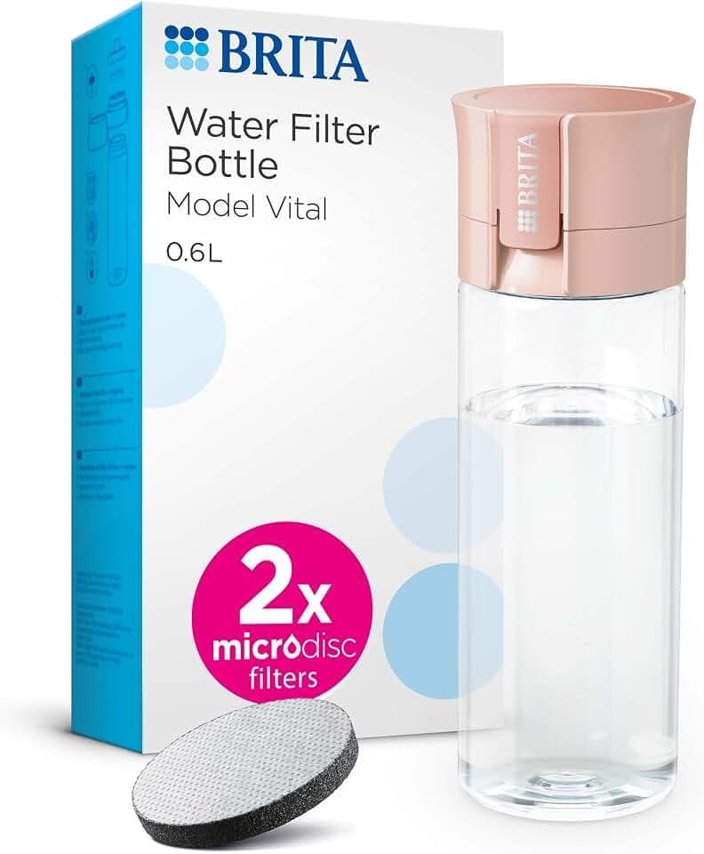 BRITA Wasserfilterflasche Modell Vital Rosa (600 ml) mit 2 MicroDisc-Filtern, um überall hydratisiert zu werden, entfernt Chlor, Verunreinigungen, Hormone und bewahrt Mineralien.