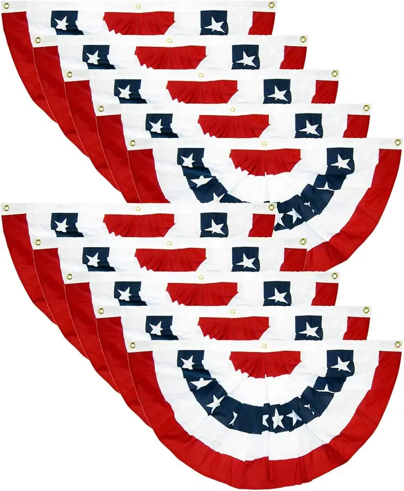 10 Pcs USA Patriotic Pleated Fan Flags, American US Bunting Banner Flag
