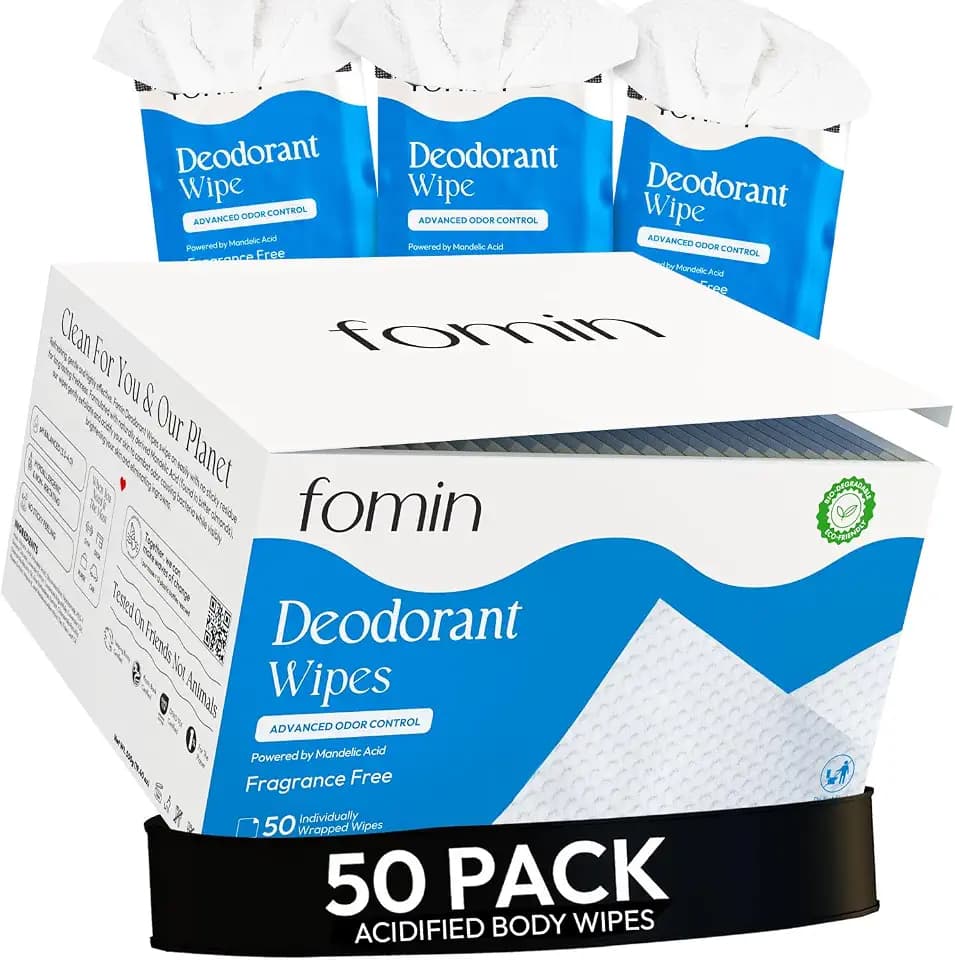 FOMIN Acidified Deodorant Wipes for Women & Men - 50 Count Fragrance Free