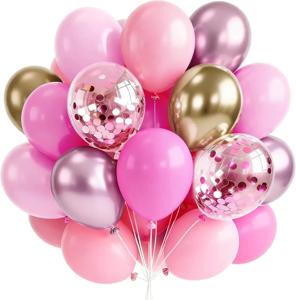 PartyWoo Pink and Gold Balloons 66pcs 12 Inch Gold Pearl Hot Pink Balloons