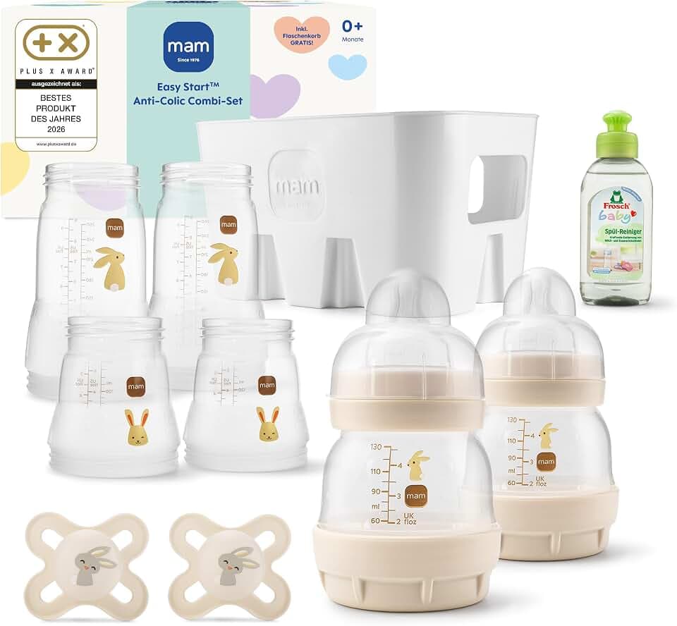 MAM Easy Start Anti-Colic-Set, 0+ Mon, Baby Geschenk, beige