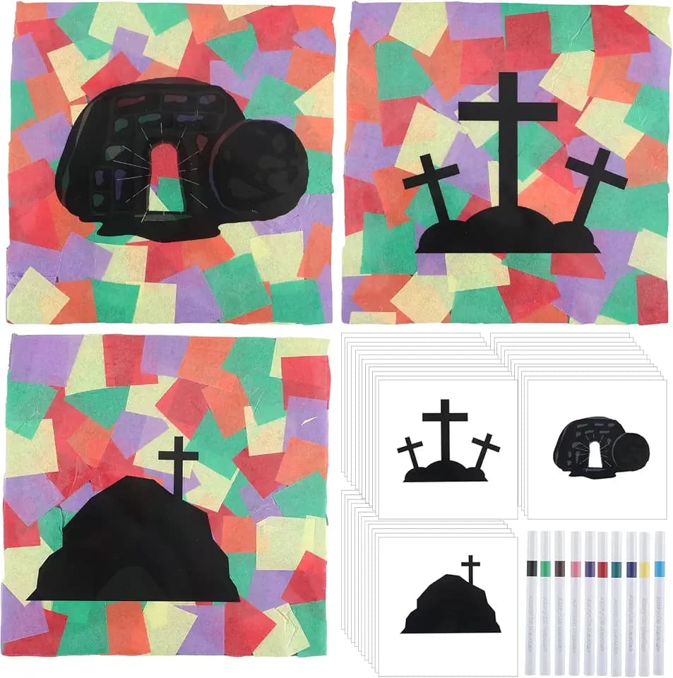 24 Sets Christian Suncatcher Craft Kits Empty Tomb Cross Silhouette