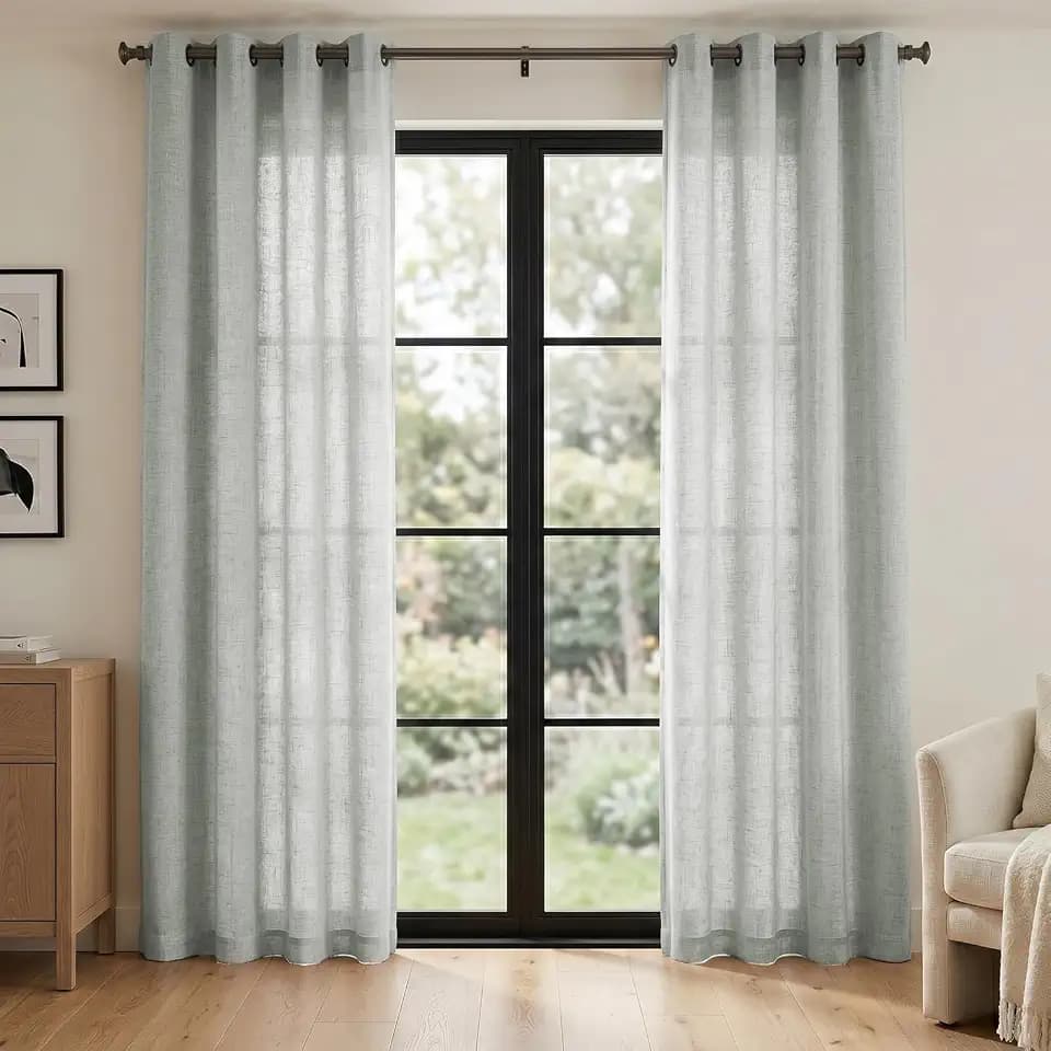 Melodieux Vorhänge Wohnzimmer mit Ösen - Natürlich Optik Halbfrei Leinenvorhang 2er Set, 245x140cm, Gardinen Blickdicht Modern Boho Natur Vorhang für Wohnzimmer, Schlafzimmer, Washküche