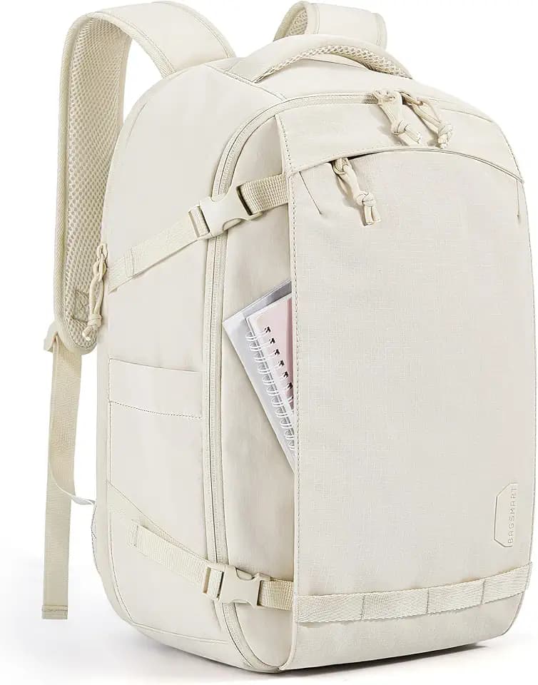BAGSMART Travel Backpack for Women, 17.3 Inch Carry On Bag, Beige