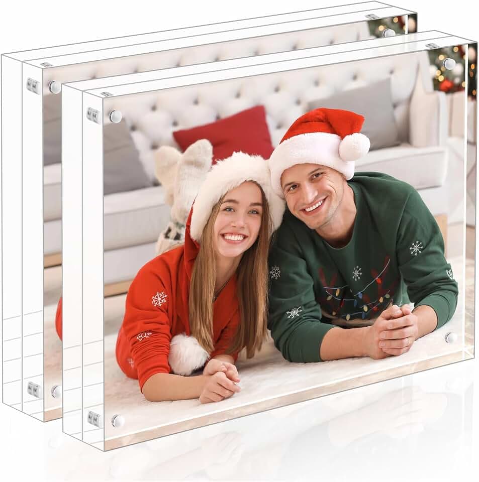 Meetu Acrylic Picture Frame 4x6 Tabletop Photo Frame Magnetic Double Sided Frame Free Standing Desktop for Display Document, Certificate, Photograph, Artwork in Office Room